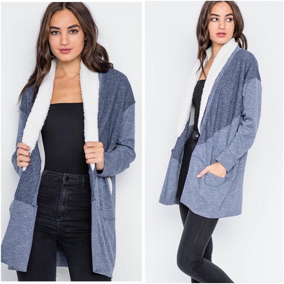 BellanBlue Sweaters - 030 Cozy Teddy Collar Pocket Open Front Cardigan